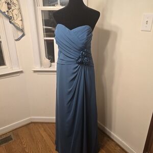Alfred Angelo Strapless Pleated Evening Gown Rosette Detail Formal Maxi Dress 16